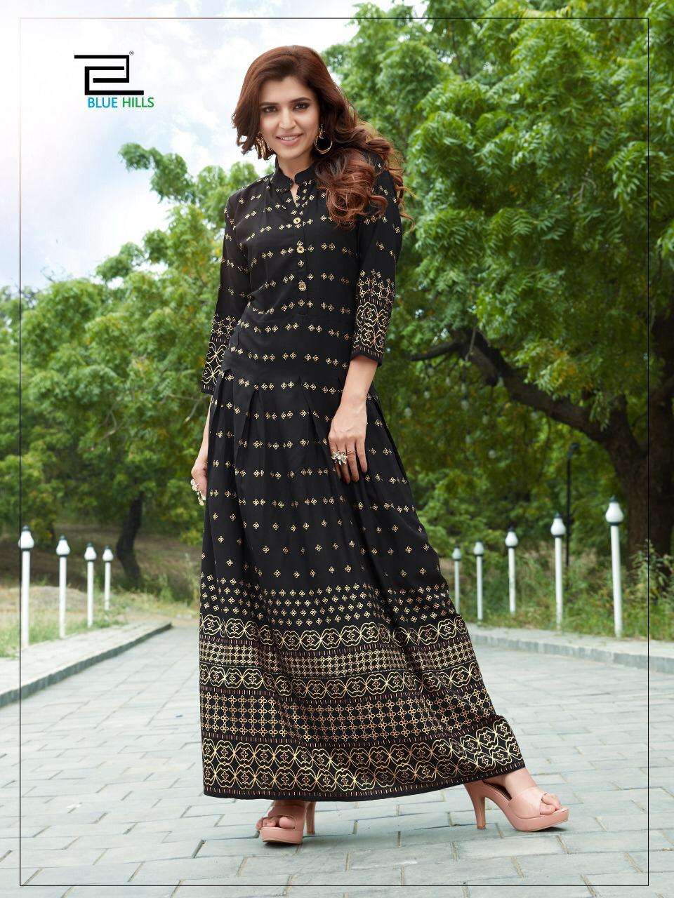 BLUE HILLS  Walkway Vol 7 Long Gown with Foil Print On Wholesale