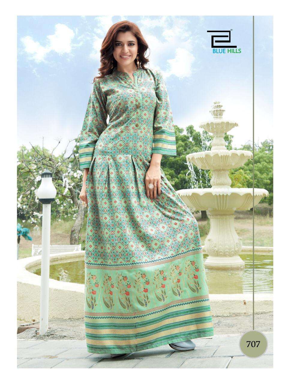 BLUE HILLS  Walkway Vol 7 Long Gown with Foil Print On Wholesale