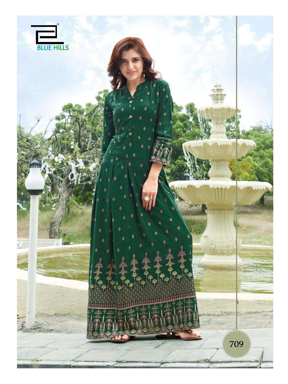 BLUE HILLS  Walkway Vol 7 Long Gown with Foil Print On Wholesale