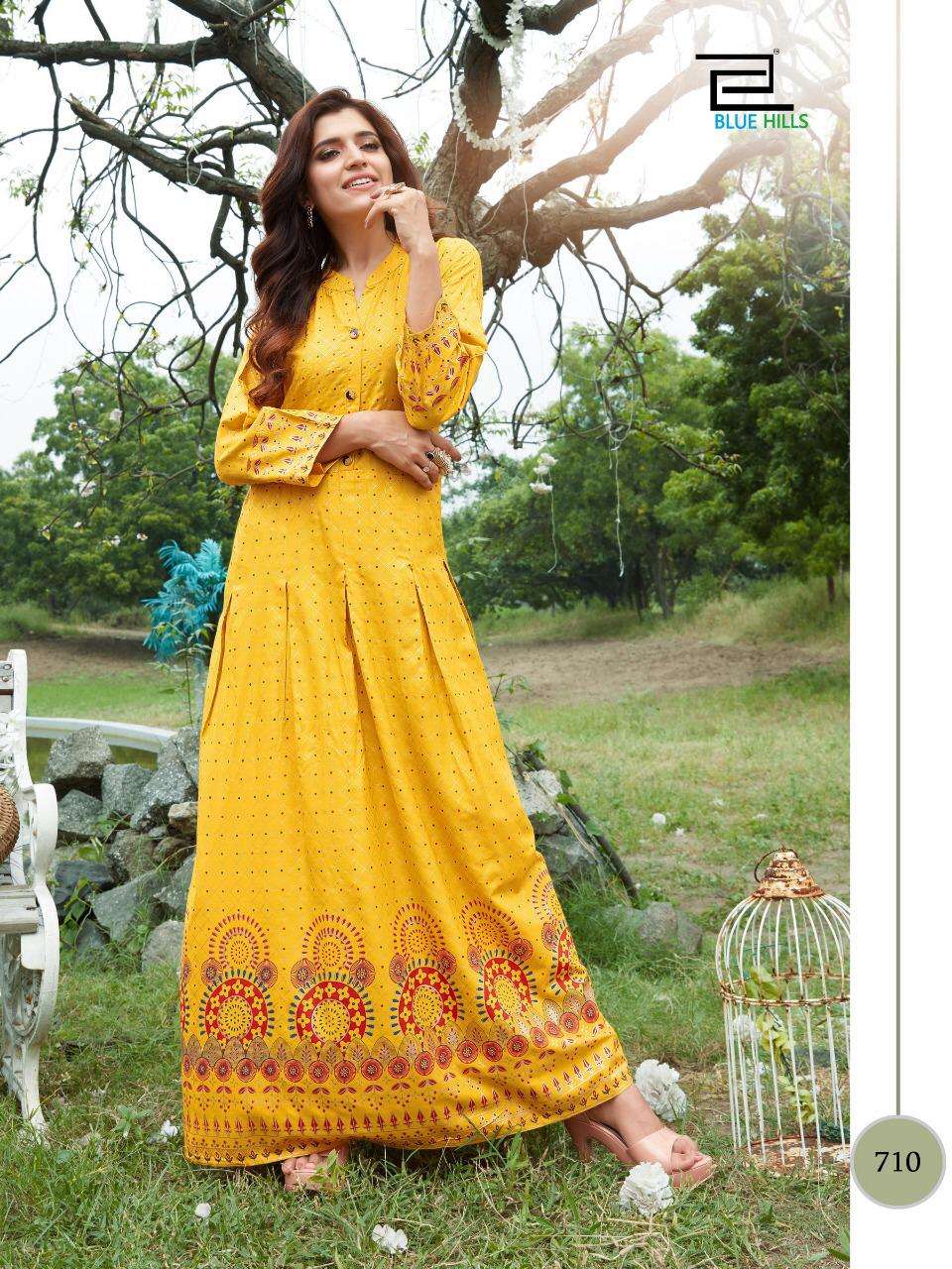 BLUE HILLS  Walkway Vol 7 Long Gown with Foil Print On Wholesale