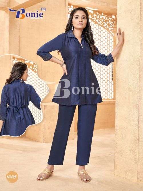 Bonie Rihana Silk Linen Ready Made Top With Bottom Collection On Wholesale