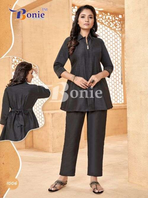 Bonie Rihana Silk Linen Ready Made Top With Bottom Collection On Wholesale