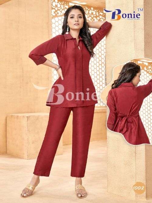 Bonie Rihana Silk Linen Ready Made Top With Bottom Collection On Wholesale