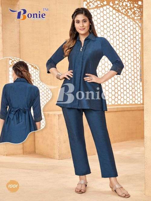 Bonie Rihana Silk Linen Ready Made Top With Bottom Collection On Wholesale