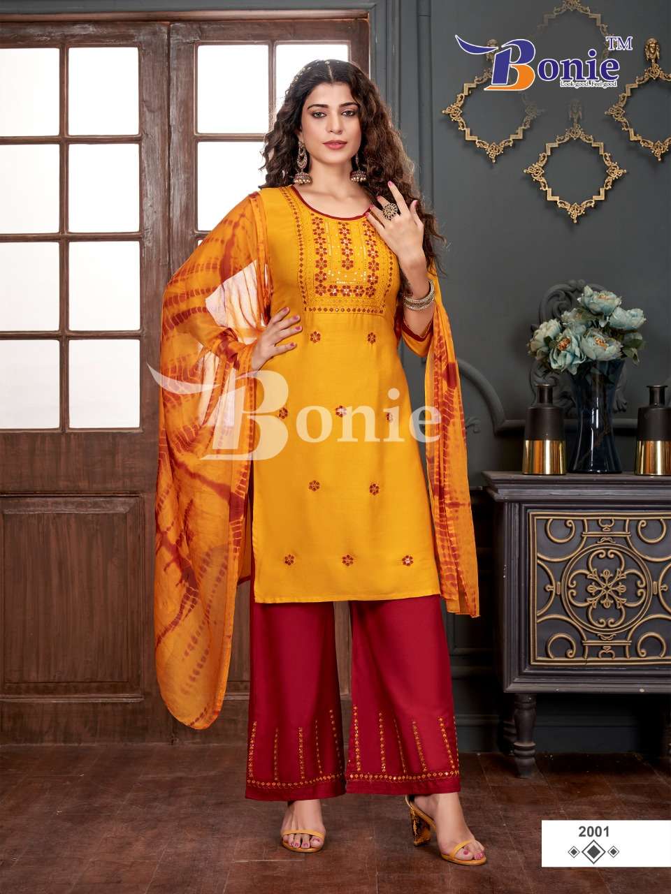 Bonie Stuti - 2 Readymade Embroidery Work In Top Bottom With Beautiful Dupatta On Wholesale 