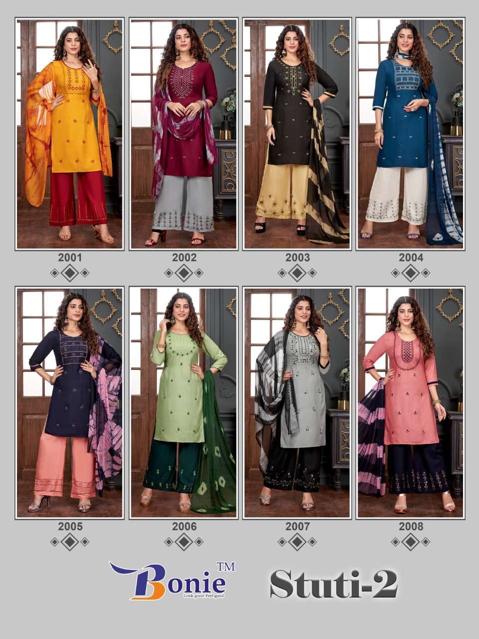 Bonie Stuti - 2 Readymade Embroidery Work In Top Bottom With Beautiful Dupatta On Wholesale 