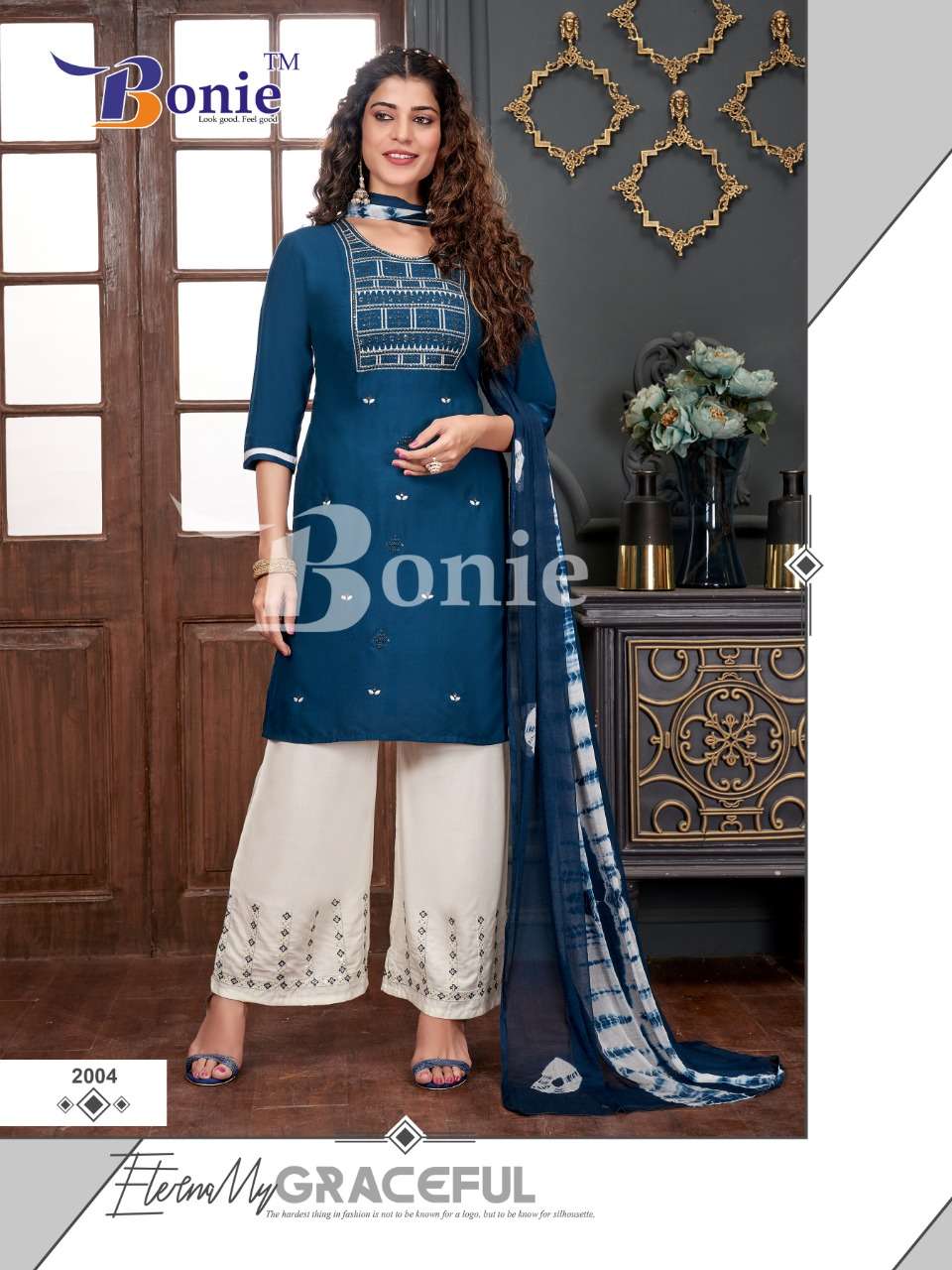 Bonie Stuti - 2 Readymade Embroidery Work In Top Bottom With Beautiful Dupatta On Wholesale 