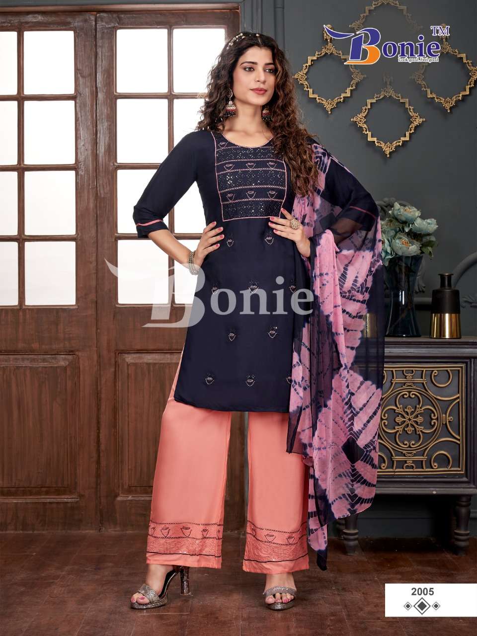 Bonie Stuti - 2 Readymade Embroidery Work In Top Bottom With Beautiful Dupatta On Wholesale 