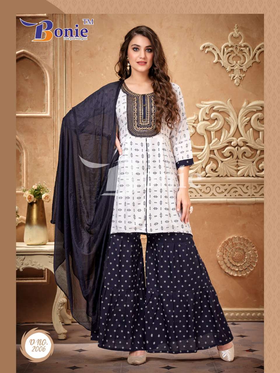 Bonie Unique Kurti Sharara Sets Readymade On Wholesale
