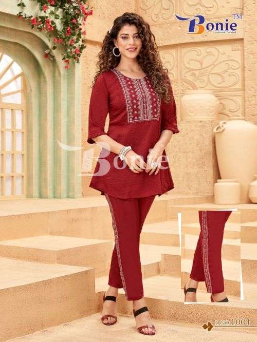 Bonie Vacation Fancy Silk Kurti With Bottom Collection On Wholesale