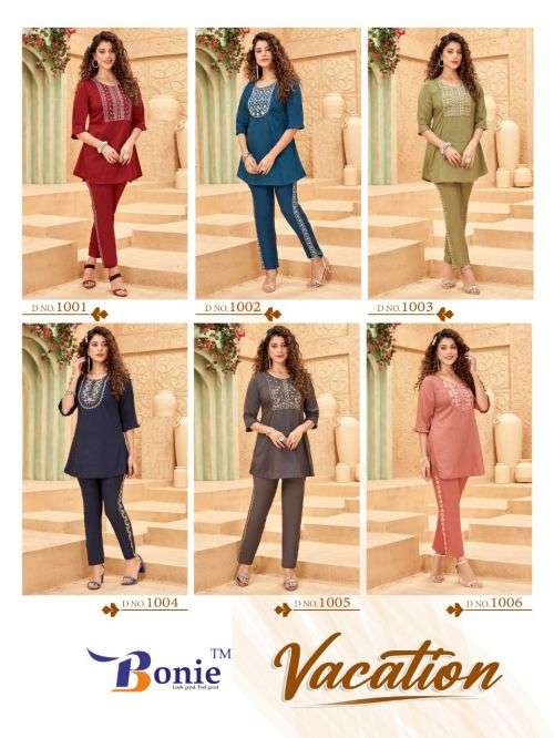 Bonie Vacation Fancy Silk Kurti With Bottom Collection On Wholesale