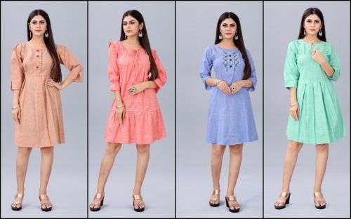 Cotton Western 28 Casual Printed Short Frock On Wholesale