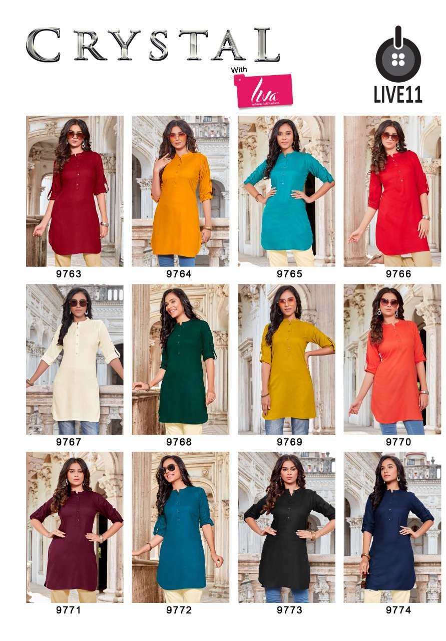Crystal with liva live 11 Designer Wear Kurti On Wholesale