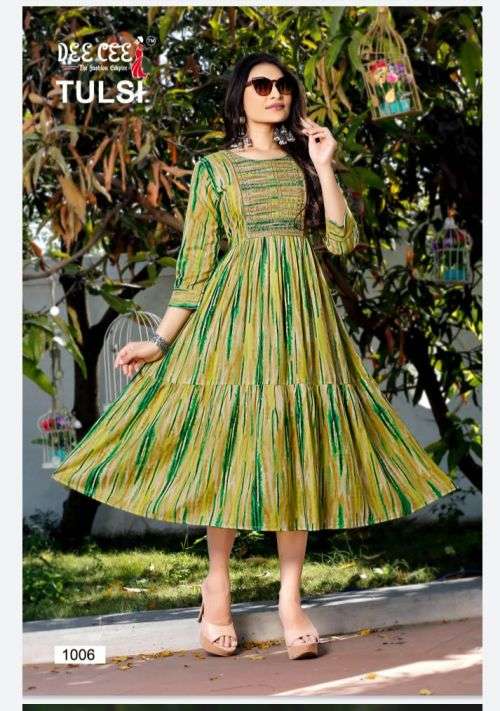 Green Rayon Printed Long Gown Style Ready Made Anarkali Kurti – TDO  Australia