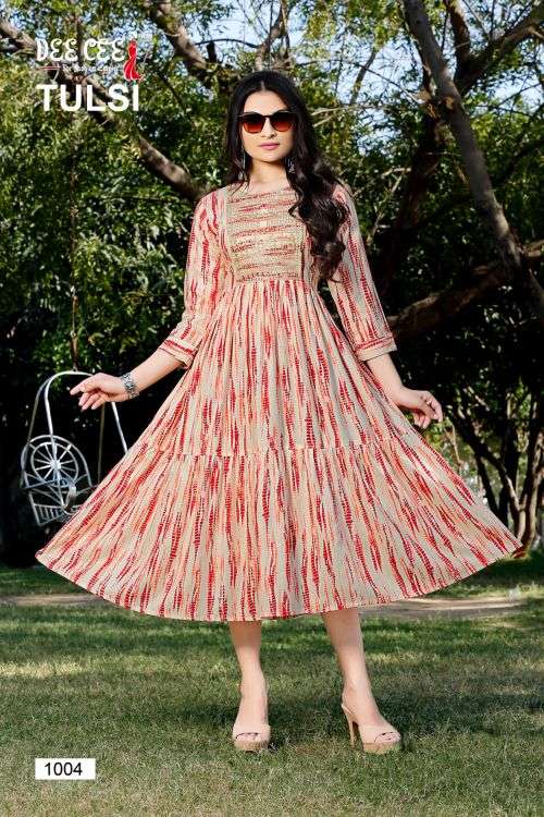 Digital print Cotton Anarkali kurti in Multicolor with Dupatta - KTI1753