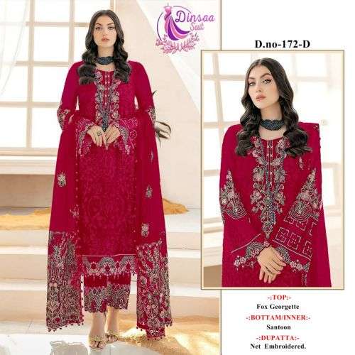 Dinsaa 172 Embroidered Designer Pakistani Suit Collection On Wholesale