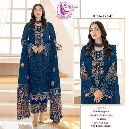 Dinsaa 172 Embroidered Designer Pakistani Suit Collection On Wholesale