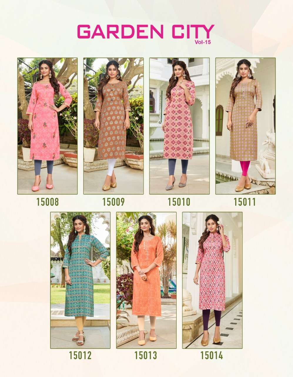 Diya Trends Gardencity Vol-15 Rayon Capsule Foil Print Kurti On Wholesale 