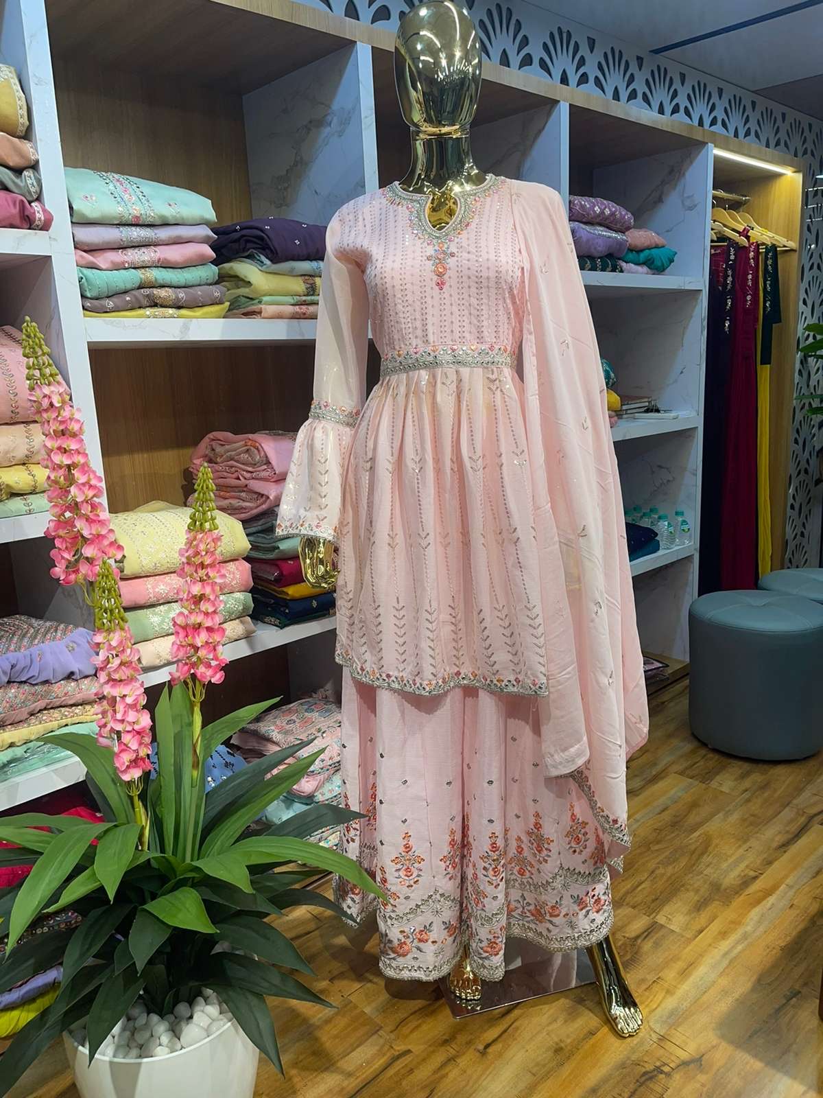 Eba Lifestyle Kudi Heavy Chinnon Top With Heavy Skirt Embroidered With Dupatta On Wholesale