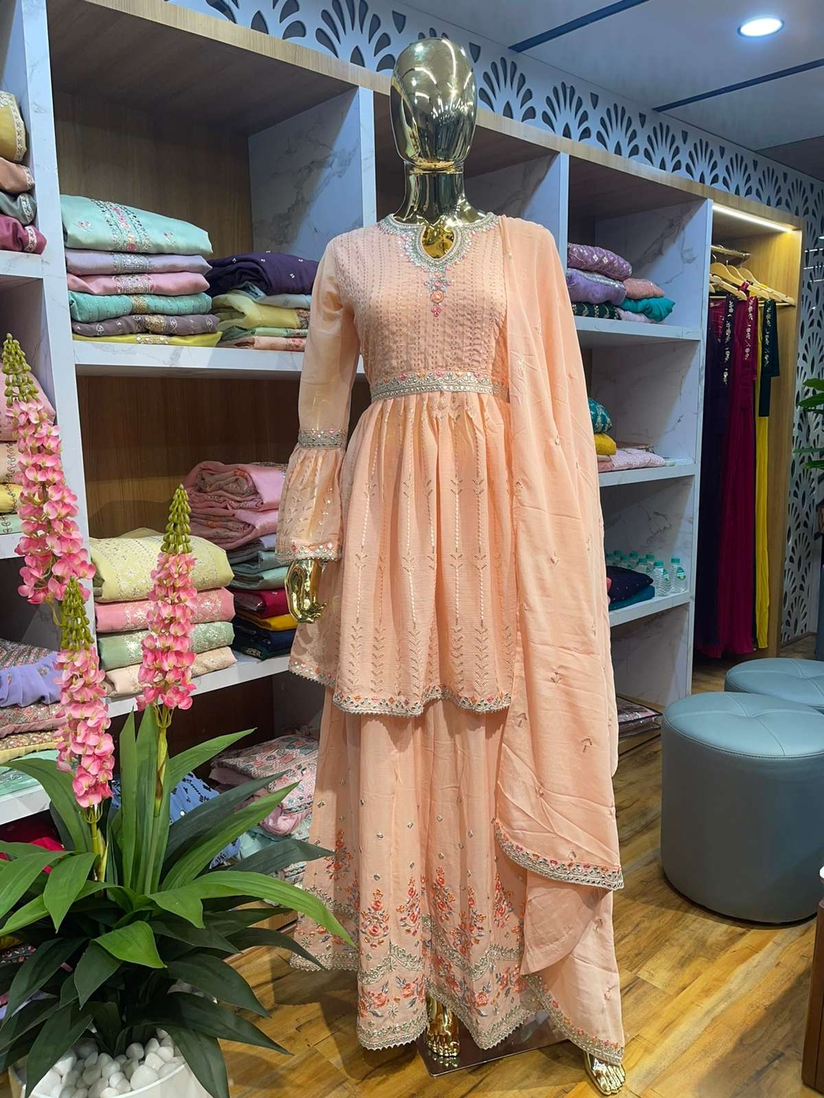Eba Lifestyle Kudi Heavy Chinnon Top With Heavy Skirt Embroidered With Dupatta On Wholesale
