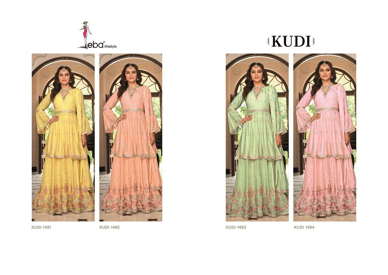 Eba Lifestyle Kudi Heavy Chinnon Top With Heavy Skirt Embroidered With Dupatta On Wholesale