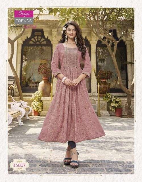 Diya Trends Gulabi Girl Vol 1 Cotton Designer Nyra Cut Kurti On Wholesale