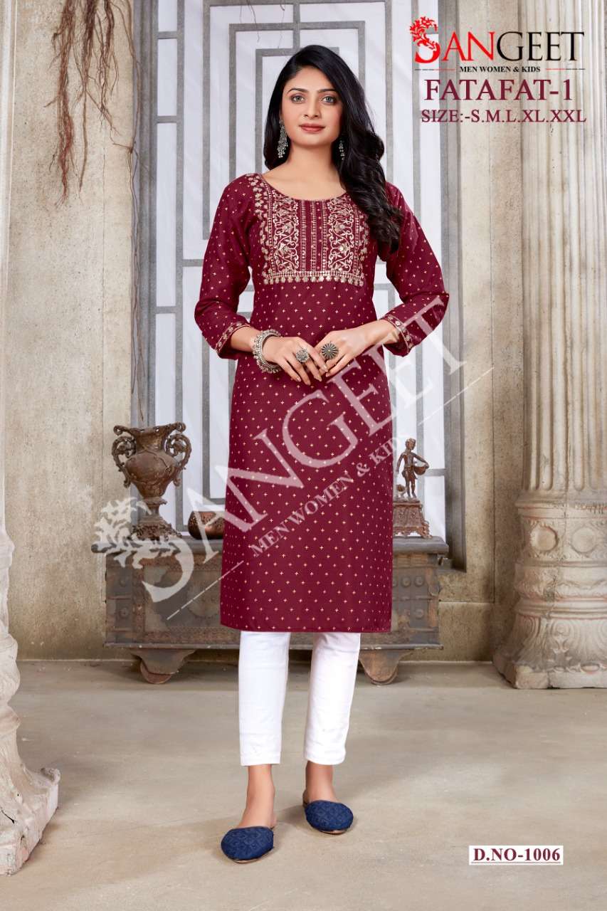 Fatafat -1 Present Ruby Magic Cotton Gold Print Embroidery Work On Wholesale