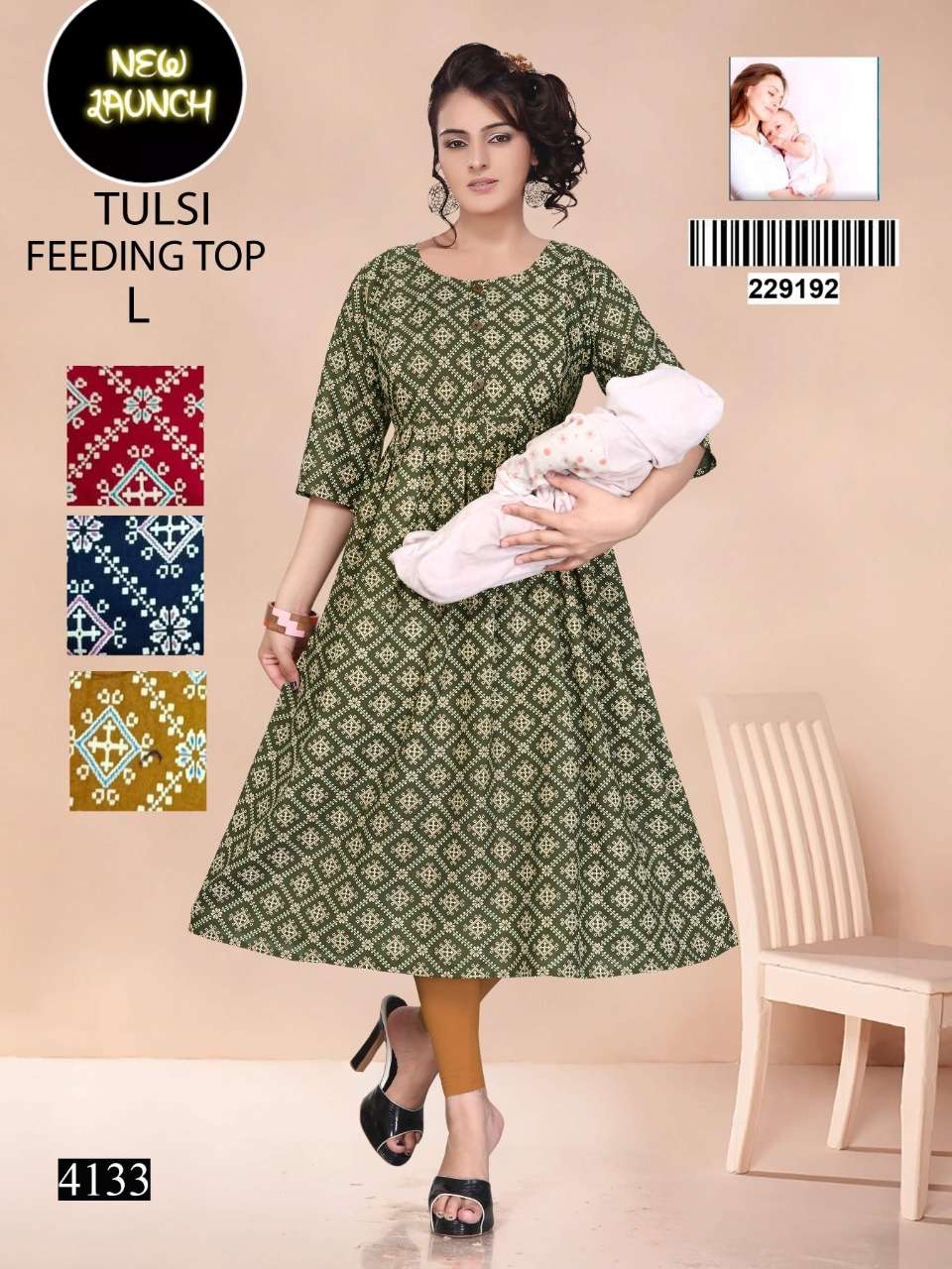 Feeding Top Heavy Rayon Print Ghera Kurti On Wholesale