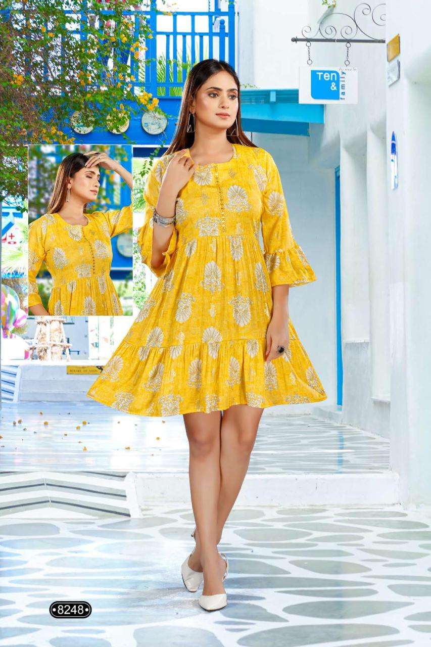 Golden Bhoomi series 8139 rayon frock style kurti