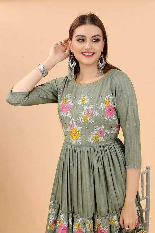 ANJU FABRIC CRAZY VOL 5 3011 TO 3016 SERIES VISCOSE RAYON KURTI COLLECTION  2023