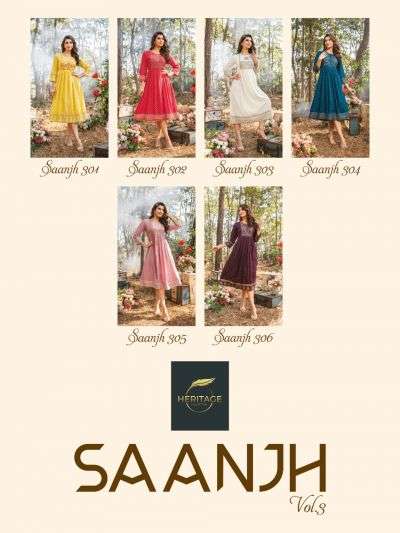Heritage Saanjh Vol 3 Fancy Designer Kurti Collection On Wholesale