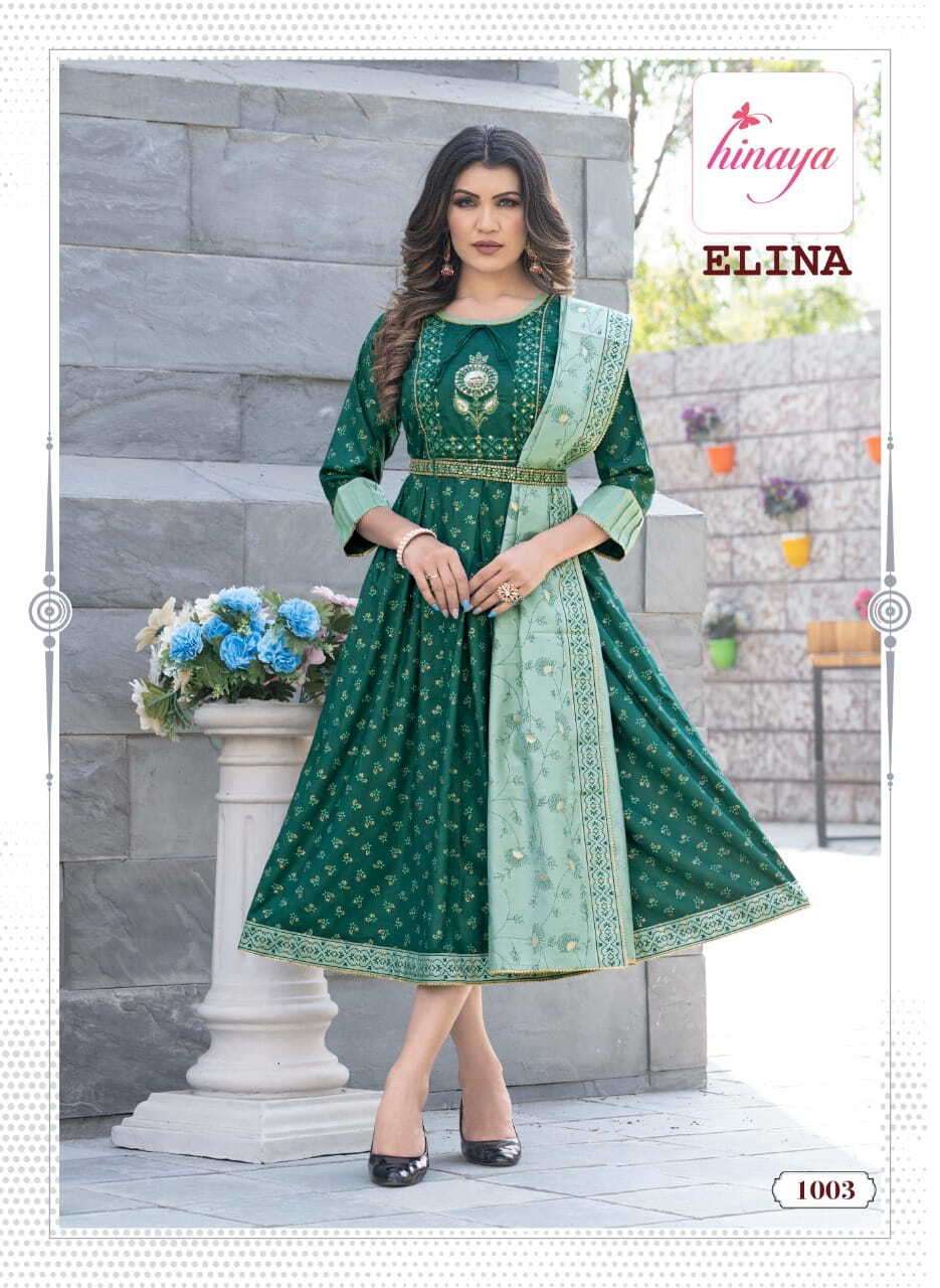 Hinaya Elina Vol 1 Designer Long Kurti With Dupatta Collection On Wholesale