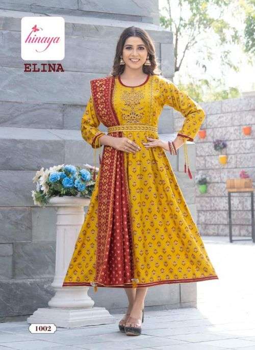 Hinaya Elina Vol 1 Designer Long Kurti With Dupatta Collection On Wholesale