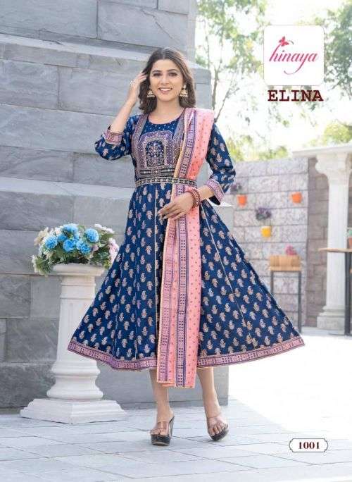 Hinaya Elina Vol 1 Designer Long Kurti With Dupatta Collection On Wholesale