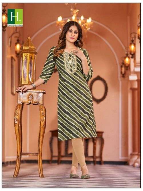 Hirwa Leheriya Rayon Fancy Designer Embroidery Kurti On Wholesale