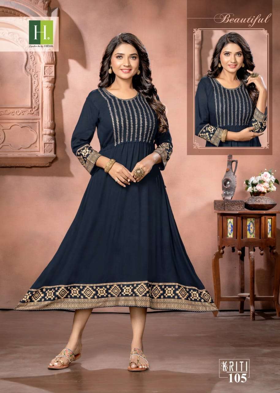 Hirwa Long Ghera With Gold Print And Embroidery Work On Wholesale