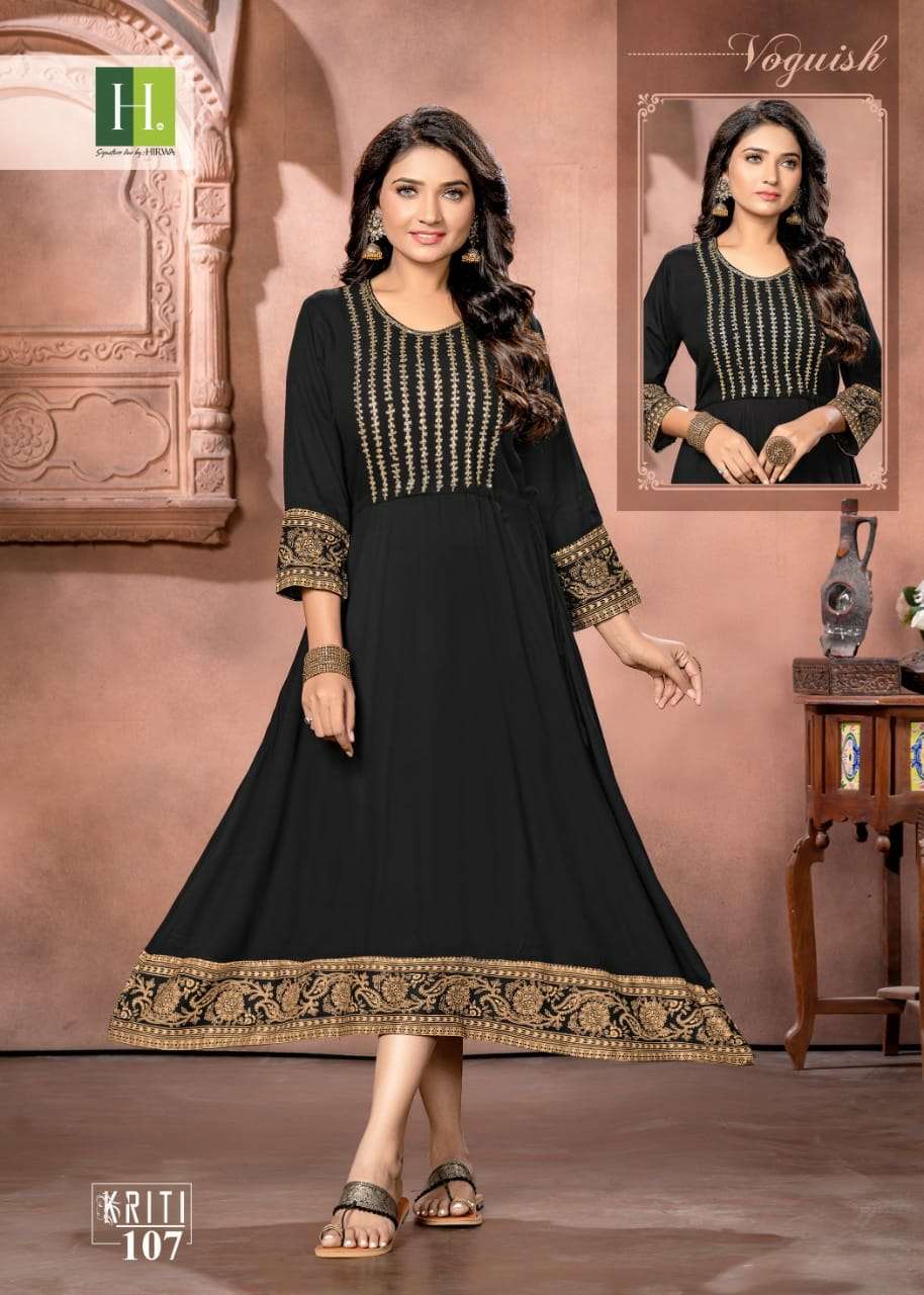 Hirwa Long Ghera With Gold Print And Embroidery Work On Wholesale