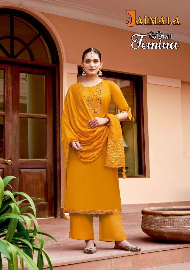 Jaimala Alok Suit Femina Pure Zam Solid With Designer Embroidery On Wholesale