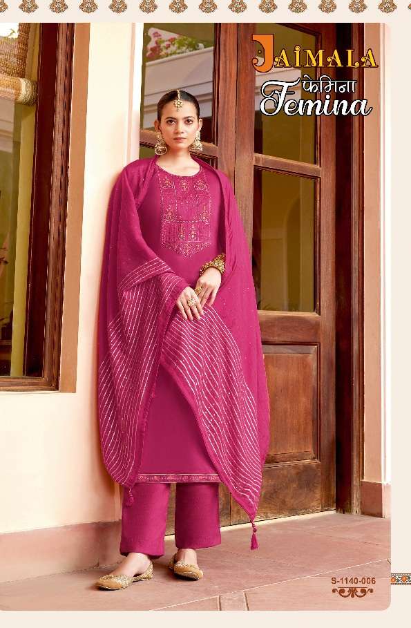 Jaimala Alok Suit Femina Pure Zam Solid With Designer Embroidery On Wholesale