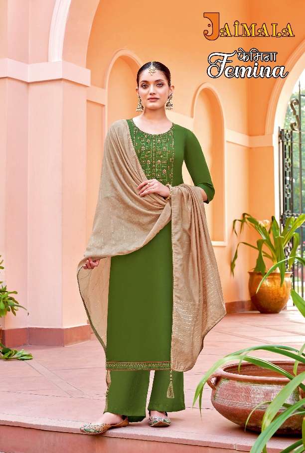 Jaimala Alok Suit Femina Pure Zam Solid With Designer Embroidery On Wholesale