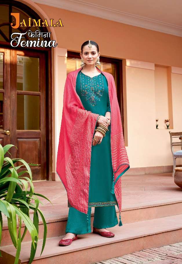 Jaimala Alok Suit Femina Pure Zam Solid With Designer Embroidery On Wholesale
