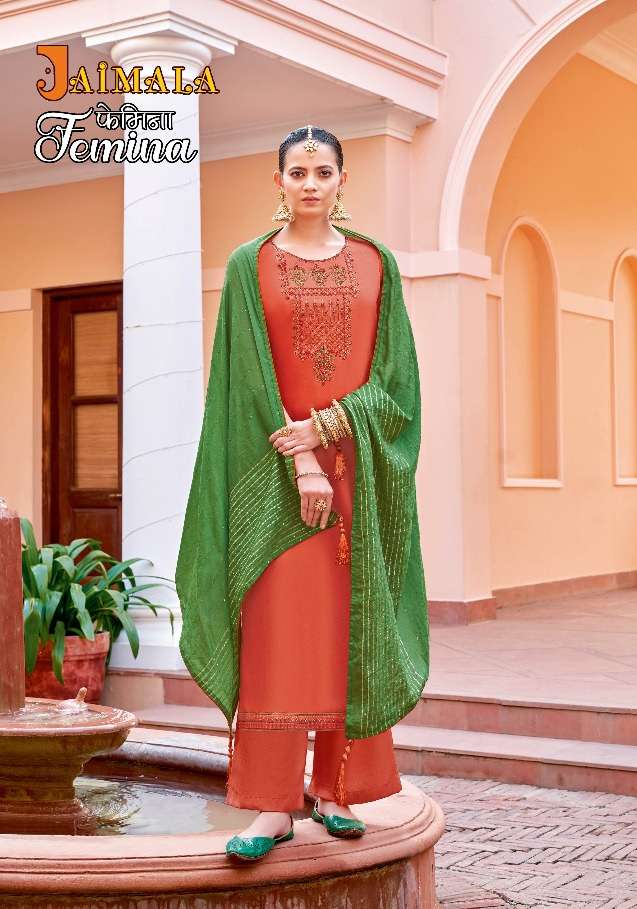 Jaimala Alok Suit Femina Pure Zam Solid With Designer Embroidery On Wholesale