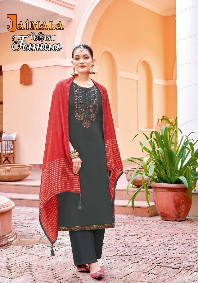 Jaimala Alok Suit Femina Pure Zam Solid With Designer Embroidery On Wholesale