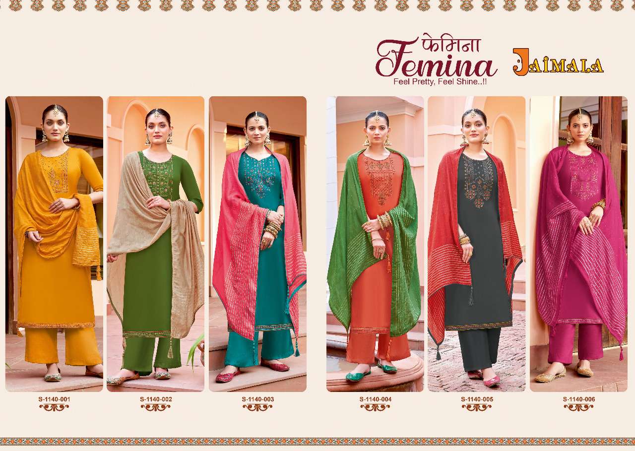 Jaimala Alok Suit Femina Pure Zam Solid With Designer Embroidery On Wholesale