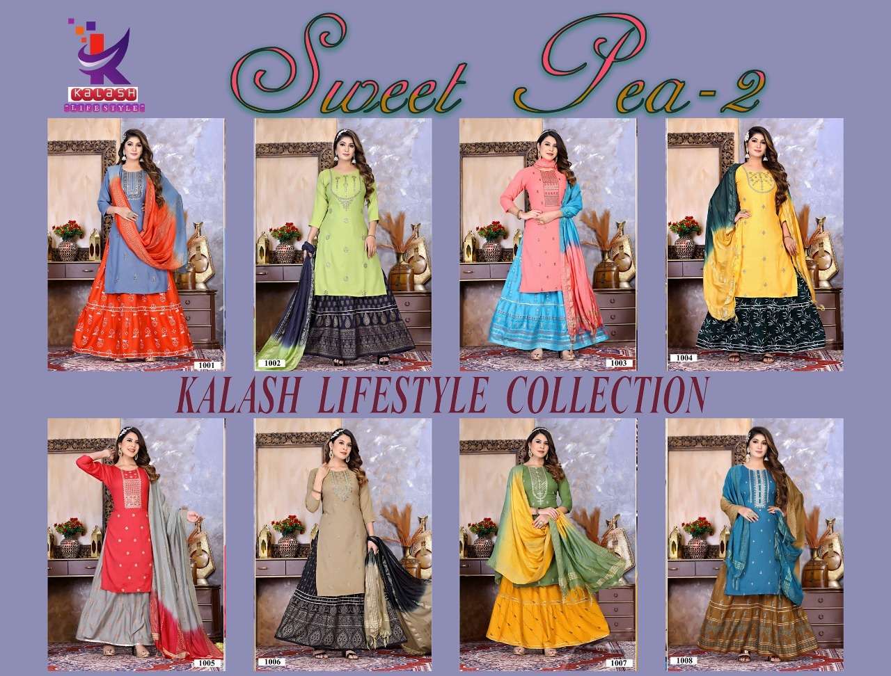 Kalash Lifestyle SWEET PEA-2 Kurta Skirt & Duppata On Heavy Rayon With Wholesale Price