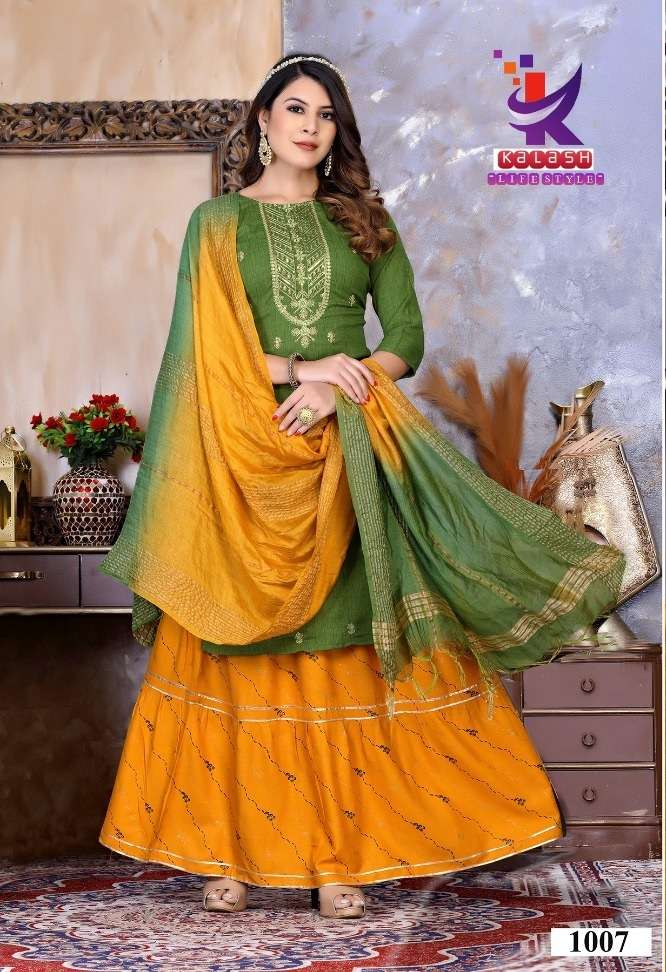 Kalash Lifestyle SWEET PEA-2 Kurta Skirt & Duppata On Heavy Rayon With Wholesale Price