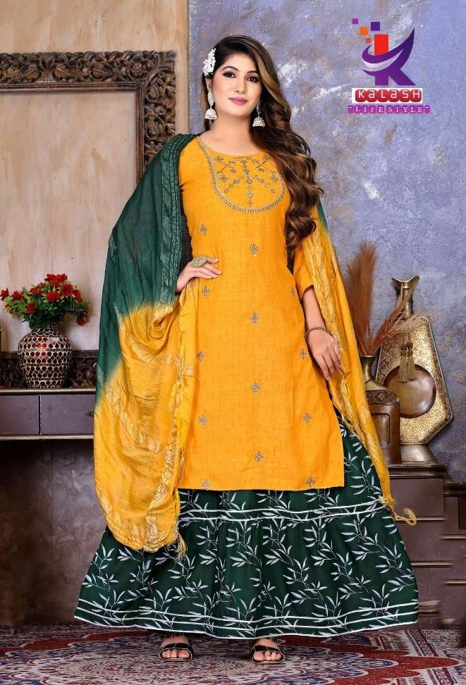 Kalash Lifestyle SWEET PEA-2 Kurta Skirt & Duppata On Heavy Rayon With Wholesale Price