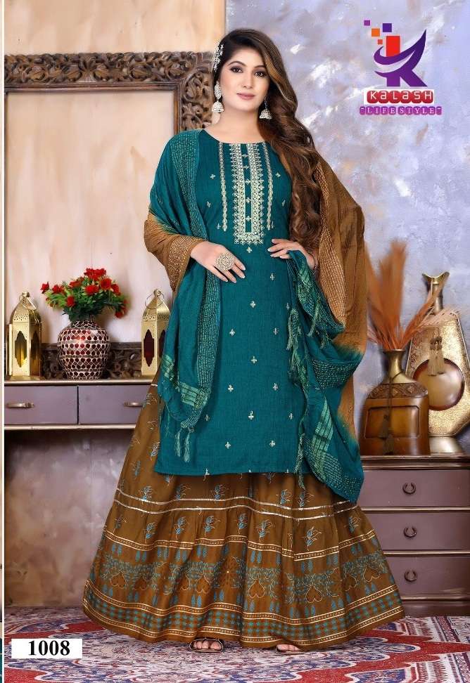 Kalash Lifestyle SWEET PEA-2 Kurta Skirt & Duppata On Heavy Rayon With Wholesale Price