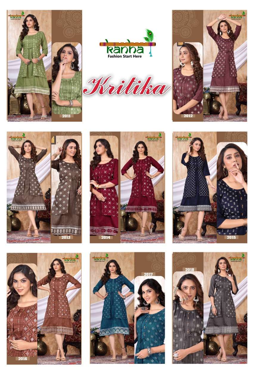 Kanha Present Krtika Fancy Fabric Kurti On Screen Print  With KOTI  With Wholesale 