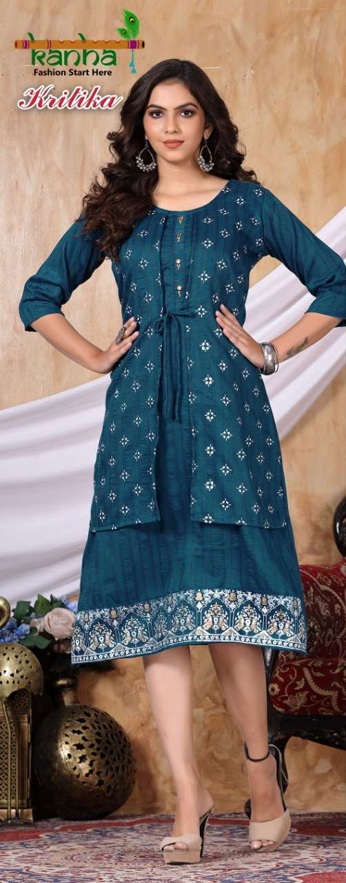 Kanha Present Krtika Fancy Fabric Kurti On Screen Print  With KOTI  With Wholesale 